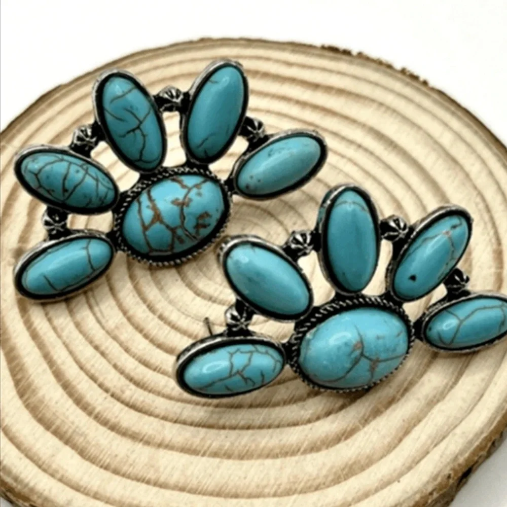 Turquoise Floral Silver Earrings